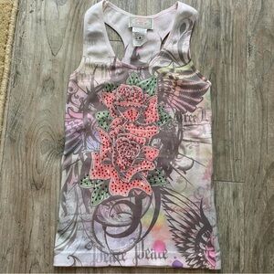 F&F Women’s Artistic Floral Tank Top - Pink and Green